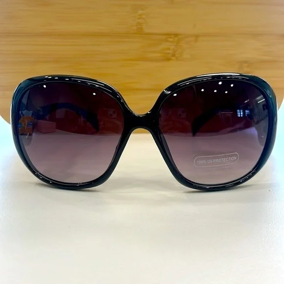 Brand New Round Oversized Black Sunglasses Purple Ombre Fade Lens Celtic Knot - Picture 15 of 15